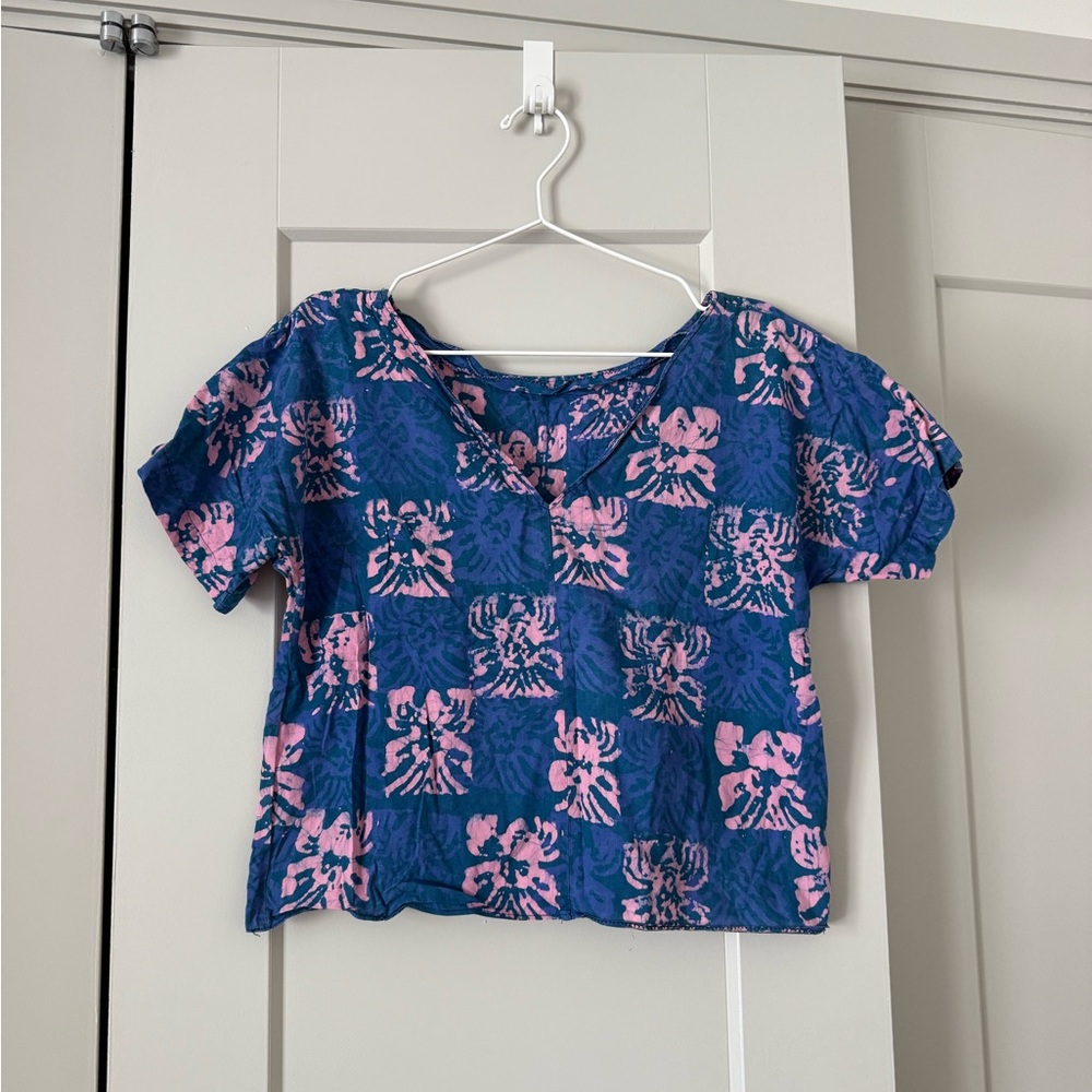 Vintage Blue and Pink Floral Top